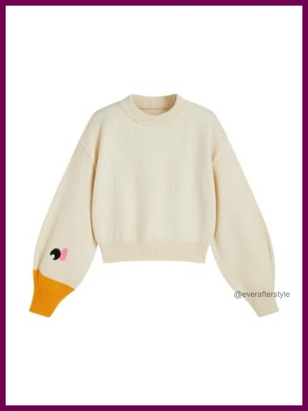Chunky Cropped Pullover Sweater Women's Cute Goose Pattern